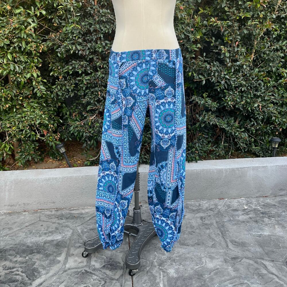 2000s American Rag Cie Blue Paisley Boho Harem Pants XS – Open Leg Festival Y2K